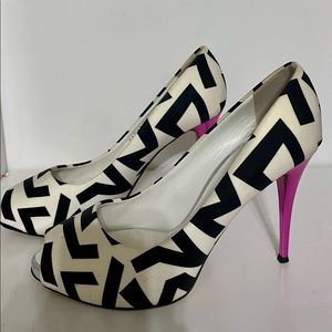 Guiseppe shoes black, white, and pink